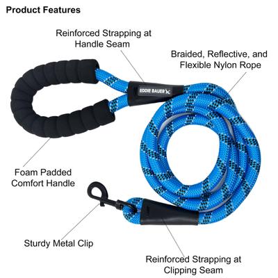 Show full view: Eddie Bauer Round Braided Rope Dog Leash with Foam Handle, 6-ft long, 1/2-in wide, Light Blue slide 2 of 2