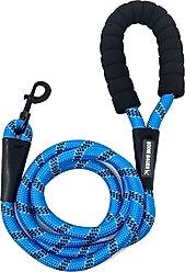 Eddie Bauer Round Braided Rope Dog Leash with Foam Handle, 6-ft long, 1/2-in wide, Light Blue