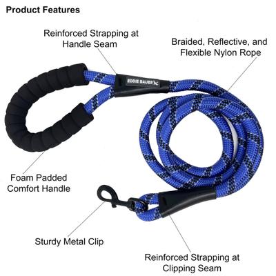 Show full view: Eddie Bauer Round Braided Rope Dog Leash with Foam Handle, 6-ft long, 1/2-in wide, Blue slide 2 of 2