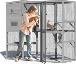 TIMHAKA 4 Tier Catio Outdoor Cat House, Grey