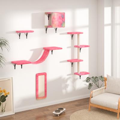 Show full view: Coziwow Wall Mounted Cat Wall Shelves, Set of 5, Pink slide 7 of 7