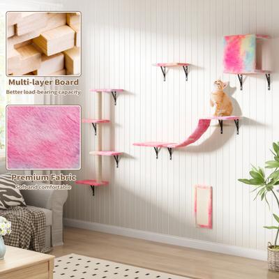 Show full view: Coziwow Wall Mounted Cat Wall Shelves, Set of 5, Pink slide 6 of 7