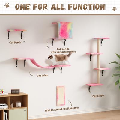 Show full view: Coziwow Wall Mounted Cat Wall Shelves, Set of 5, Pink slide 2 of 7
