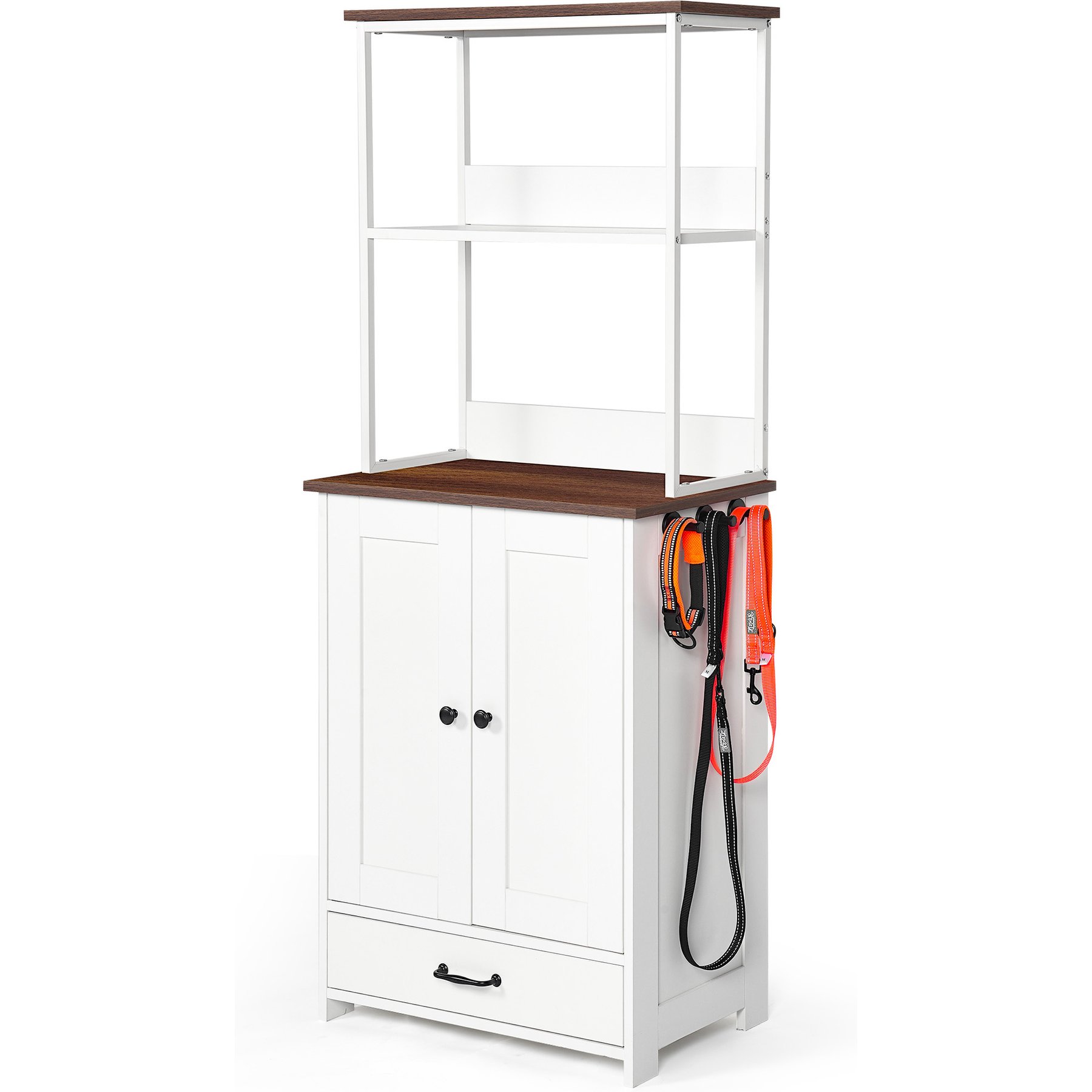 Zeus & Ruta Food Storage Wooden Dog & Cat Feeder, White, Medium