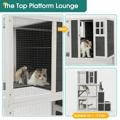 Zeus & Ruta Wooden 3-Tier 4 Platforms & 2 Door Outdoor Cat House with Jump Box, Gray slide 2 of 7