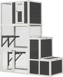 Zeus & Ruta Wooden 3-Tier 4 Platforms & 2 Door Outdoor Cat House with Jump Box, Gray