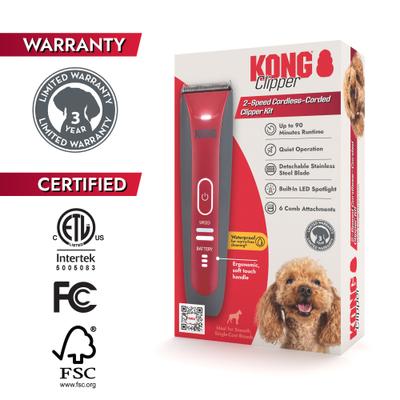 Show full view: KONG 2-Speed Cordless Dog Grooming Clipper Kit, Grey/Red slide 6 of 8