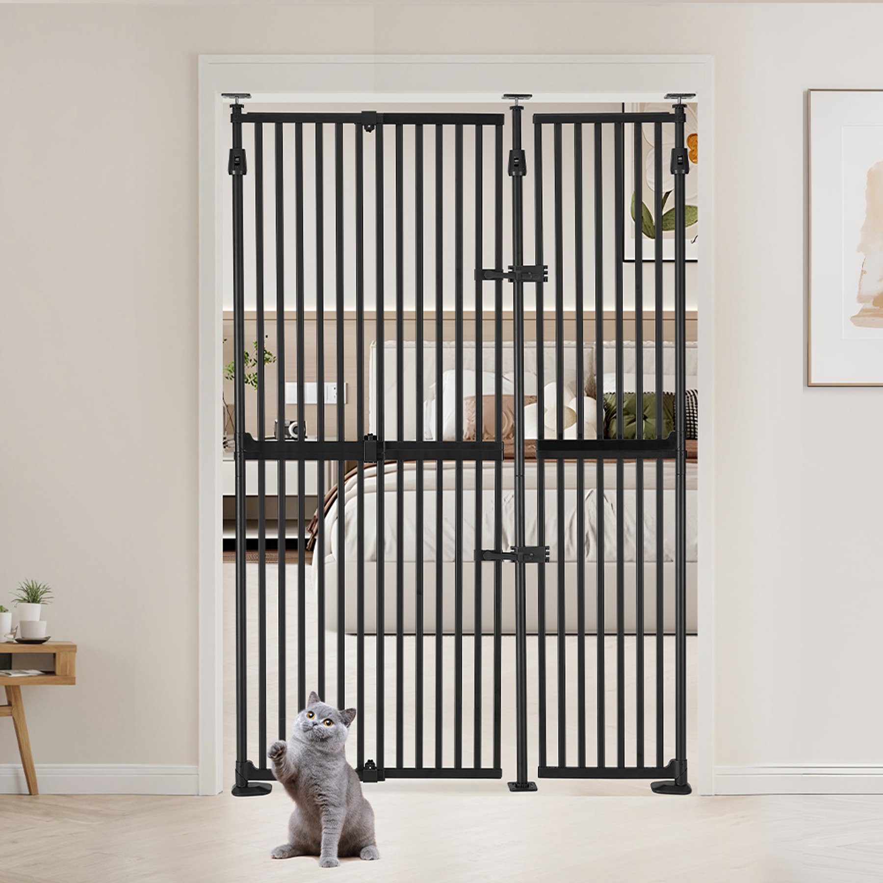 Unipaws Extra Tall Metal Dog & Cat Gate with Width Extension, Black