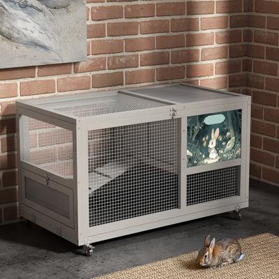 Show full view: Coziwow Indoor/Outdoor Wooden Rabbit Hutch with Wheels, Grey slide 9 of 10