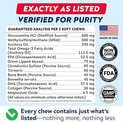 Show full view: StrellaLab Advanced Glucosamine Chondroitin Green Lipped Mussel & Collagen Joint Supplement for Dogs, 120 count slide 8 of 11