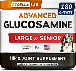 StrellaLab Advanced Glucosamine Chondroitin Green Lipped Mussel & Collagen Joint Supplement for Dogs, 180 count