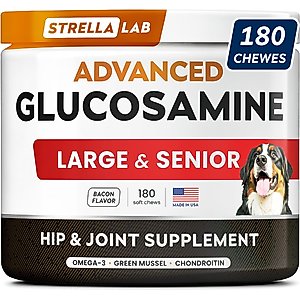 StrellaLab Advanced Glucosamine Chondroitin Green Lipped Mussel & Collagen Joint Supplement for Dogs, 180 count