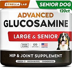 StrellaLab Advanced Glucosamine Chondroitin Green Lipped Mussel & Collagen Joint Supplement for Dogs, 120 count