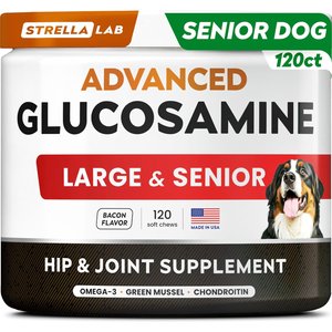 StrellaLab Advanced Glucosamine Chondroitin Green Lipped Mussel & Collagen Joint Supplement for Dogs, 120 count