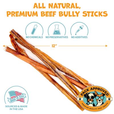 Show full view: Pack Approved Standard Beef Bully Sticks Natural Dog Chews, 12-in, 8 count slide 3 of 8