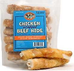 Pack Approved Chicken Wrapped Beef Hide Sticks Natural Dog Chews, Medium, 12 count