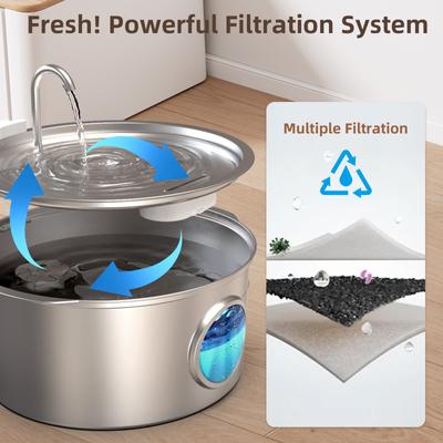 Show full view: Casfuy PWS-140 Quiet Stainless Steel Dog Water Fountain with Water Level Window, 230-oz slide 5 of 8