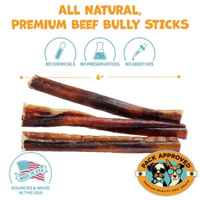 Show full view: Pack Approved Standard Beef Bully Sticks Natural Dog Chews, 6-in, 12 count slide 3 of 9