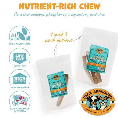 Show full view: Pack Approved Whole Deer Antlers Natural Dog Chews, 4 to 5-in, 3 count slide 6 of 8