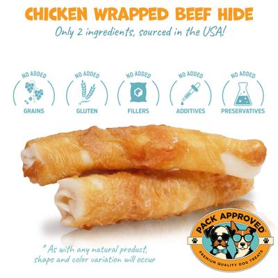 Show full view: Pack Approved Chicken Wrapped Beef Hide Sticks Natural Dog Chews, Medium, 12 count slide 3 of 7