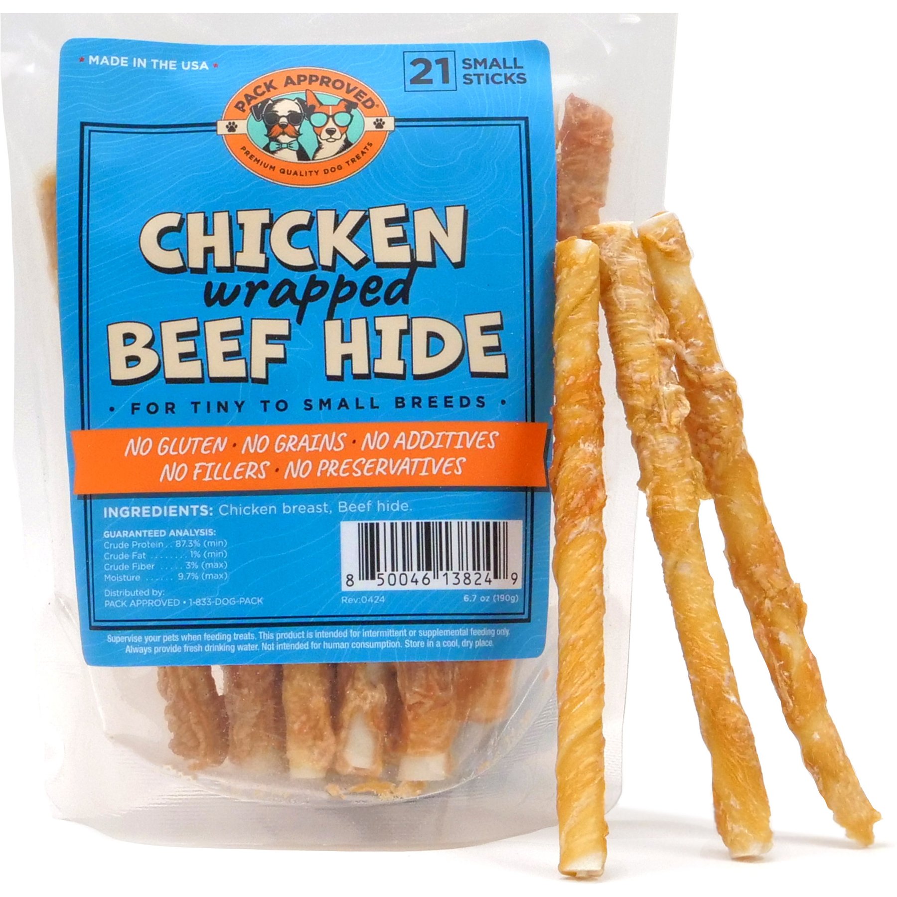 Pack Approved Chicken Wrapped Beef Hide Sticks Natural Dog Chews, Small, 21 count