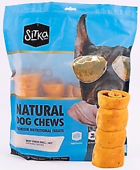 Sitka Farms 5-6" Beef Cheek Roll Peanut Butter Flavored Hard Chew Dog Treats, 4 Count