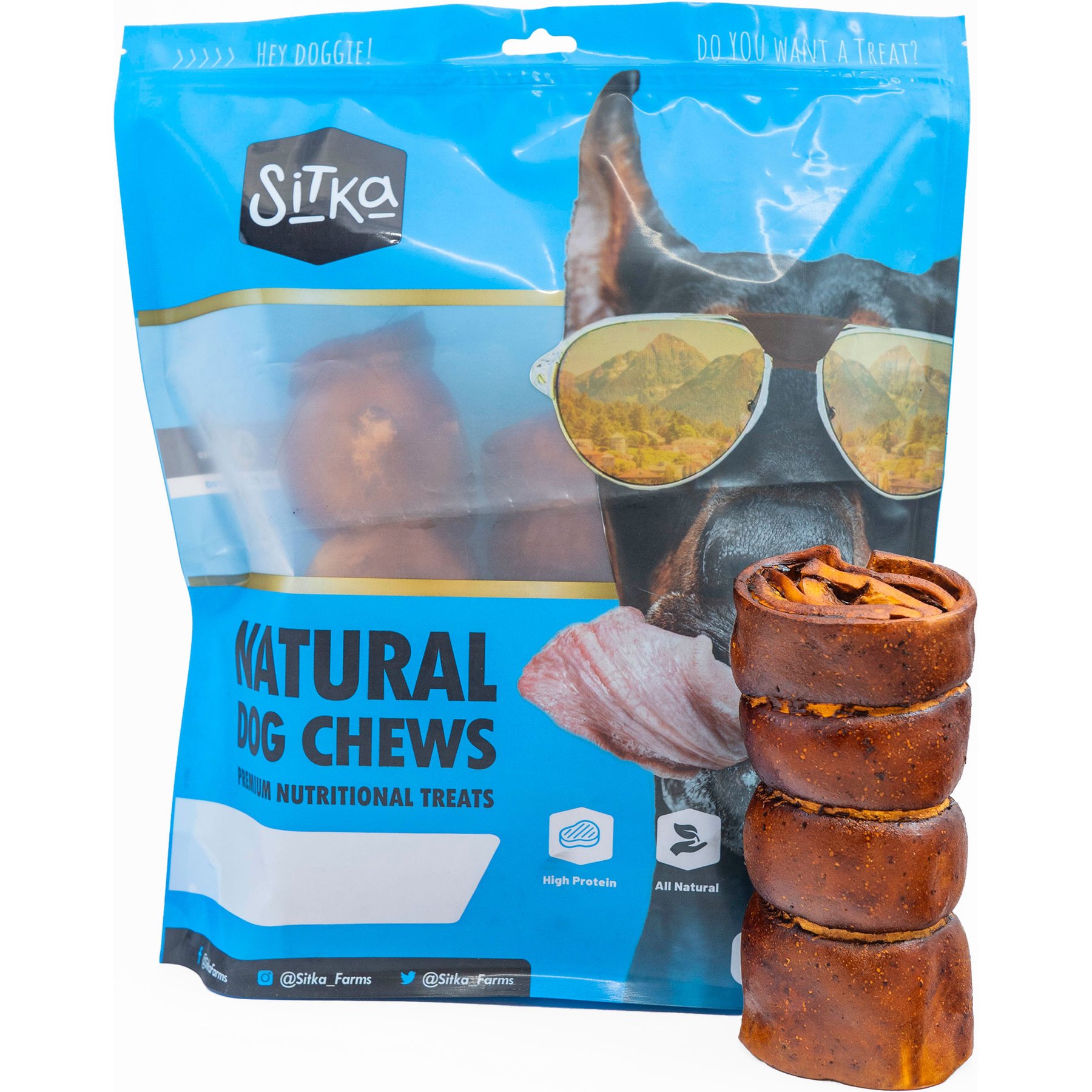 Sitka Farms 5-6" Beef Cheek Roll Beef Flavored Hard Chew Dog Treats, 4 Count