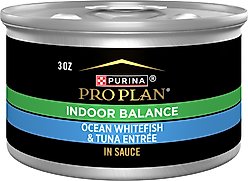 Purina Pro Plan Indoor Grilled Ocean Whitefish & Tuna Entrée Wet Cat Food, 3-oz can, case of 24