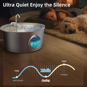Casfuy PWS-140 Quiet Stainless Steel Dog Water Fountain with Water Level Window, 230-oz