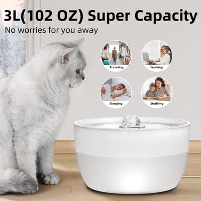 Show full view: Casfuy W8 Stainless Steel Dog & Cat Water Fountain with LED Light, White, 102-fl oz slide 4 of 10