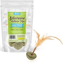 Raw Paws Catnip & Silvervine Lollipops with Feather Interactive Cat Toy, 3 count