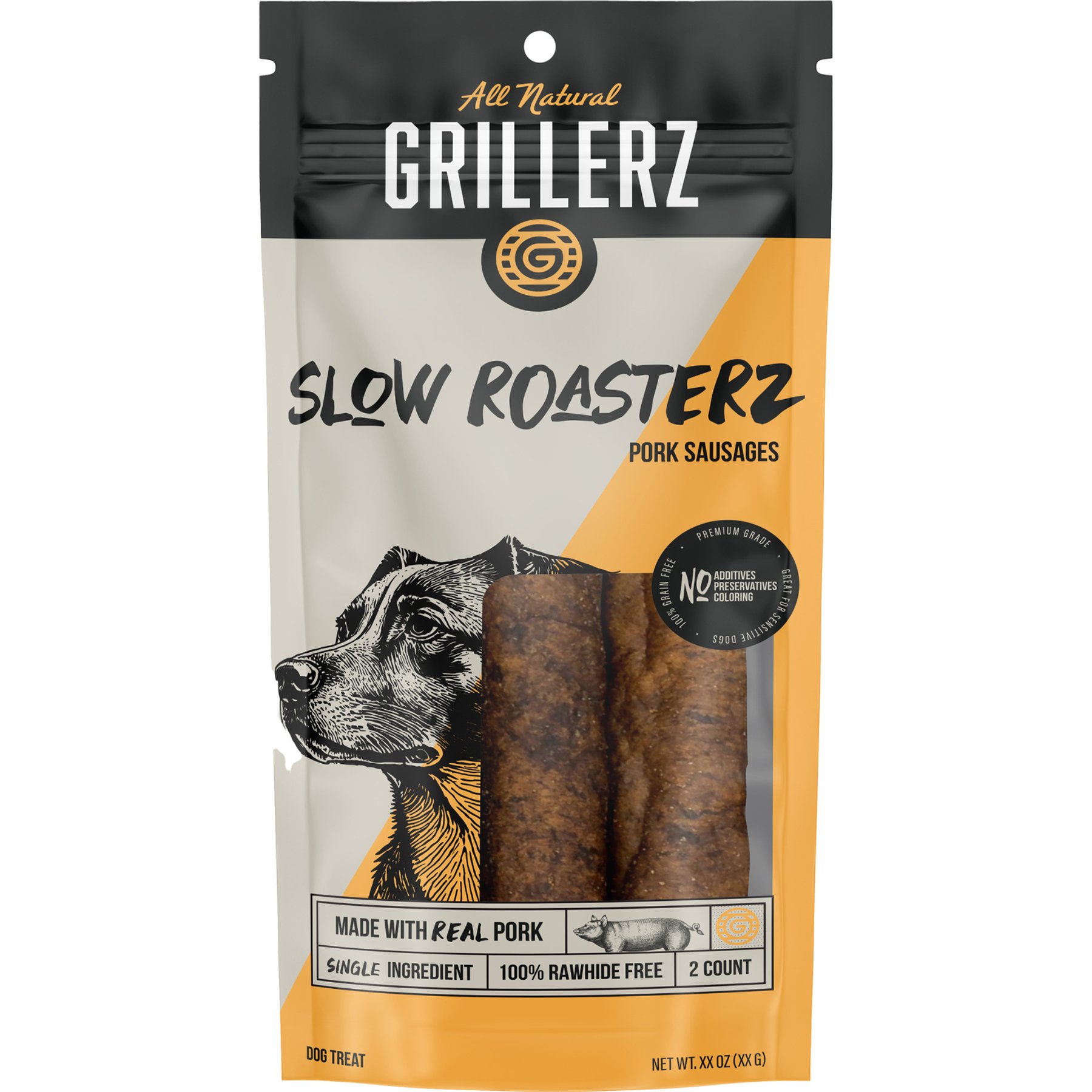 Grillerz Slow Roasterz 6 Inch Pork Sausages Soft & Chewy Dog Treats, 2 count