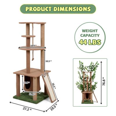 Show full view: Coziwow 76-in Green Leaves Plush Multi-Level Cat Tree​​​​​​​ & Condo with Scratching Posts slide 9 of 11