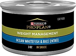 Purina Pro Plan Weight Management Ocean Whitefish & Rice Entree in Sauce Wet Cat Food, 3-oz can, case of 24