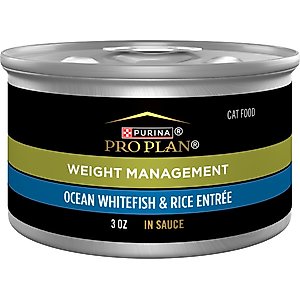 Purina Pro Plan Weight Management Ocean Whitefish & Rice Entree in Sauce Wet Cat Food, 3-oz can, case of 24