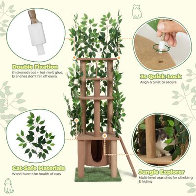 Show full view: Coziwow 76-in Green Leaves Plush Multi-Level Cat Tree​​​​​​​ & Condo with Scratching Posts slide 5 of 11