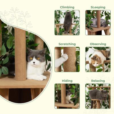 Show full view: Coziwow 76-in Green Leaves Plush Multi-Level Cat Tree​​​​​​​ & Condo with Scratching Posts slide 3 of 11