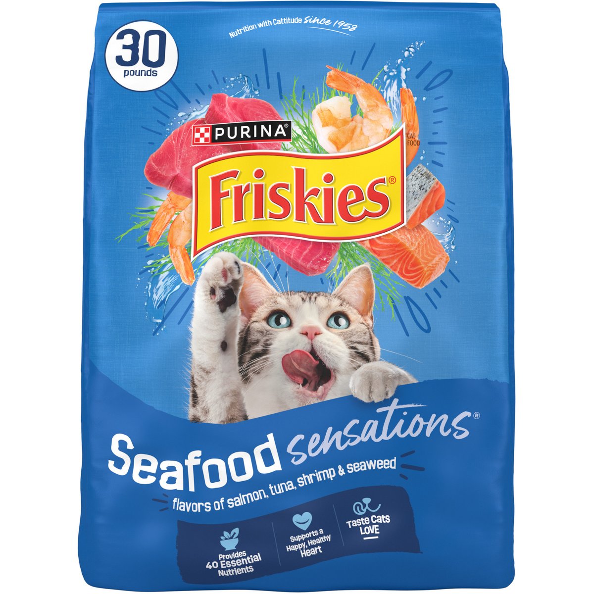 Friskies Seafood Sensations Salmon Tuna & Shrimp Dry Cat Food, 30-lb bag