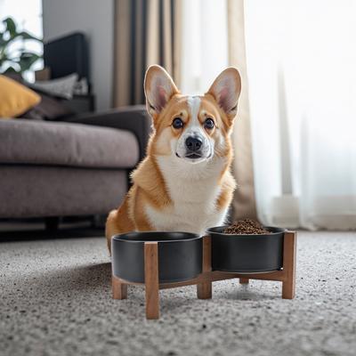 Show full view: SpunkyJunky Ceramic & Acacia Wood Raised Dog Bowls, 2 count, Black, 3.6 cup slide 7 of 7