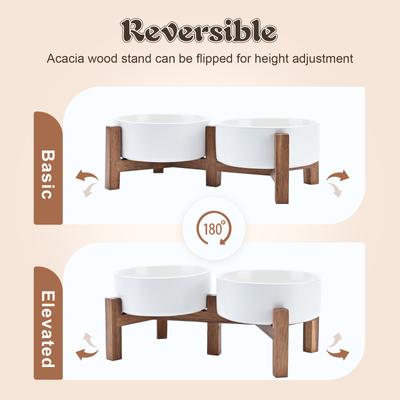 Show full view: SpunkyJunky Ceramic & Acacia Wood Raised Dog Bowls, 2 count, White, 3.6 cup slide 3 of 7