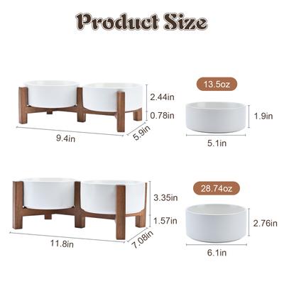 Show full view: SpunkyJunky Ceramic & Acacia Wood Raised Dog Bowls, 2 count, White, 3.6 cup slide 2 of 7