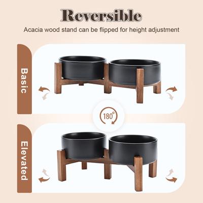 Show full view: SpunkyJunky Ceramic & Acacia Wood Raised Dog Bowls, 2 count, Black, 3.6 cup slide 3 of 7