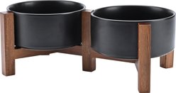 SpunkyJunky Ceramic & Acacia Wood Raised Dog Bowls, 2 count, Black, 3.6 cup