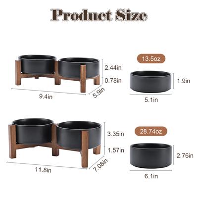 Show full view: SpunkyJunky Ceramic & Acacia Wood Raised Dog Bowls, 2 count, Black, 3.6 cup slide 2 of 7