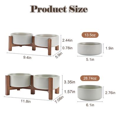 Show full view: SpunkyJunky Ceramic & Acacia Wood Raised Dog Bowls, 2 count, Gray, 1.7 cup slide 2 of 7