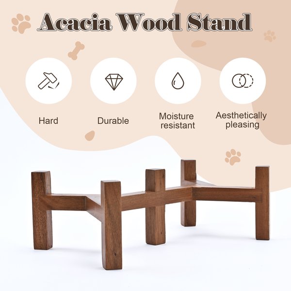 Show full view: SpunkyJunky Ceramic & Acacia Wood Raised Dog Bowls, 2 count, Gray, 1.7 cup slide 4 of 7