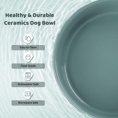 Show full view: SpunkyJunky Ceramic & Wood Raised Dog Bowls, 2 count, Dark Green, 3.6 cup slide 5 of 7