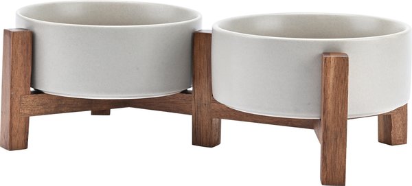 Show full view: SpunkyJunky Ceramic & Acacia Wood Raised Dog Bowls, 2 count, Gray, 1.7 cup slide 1 of 7