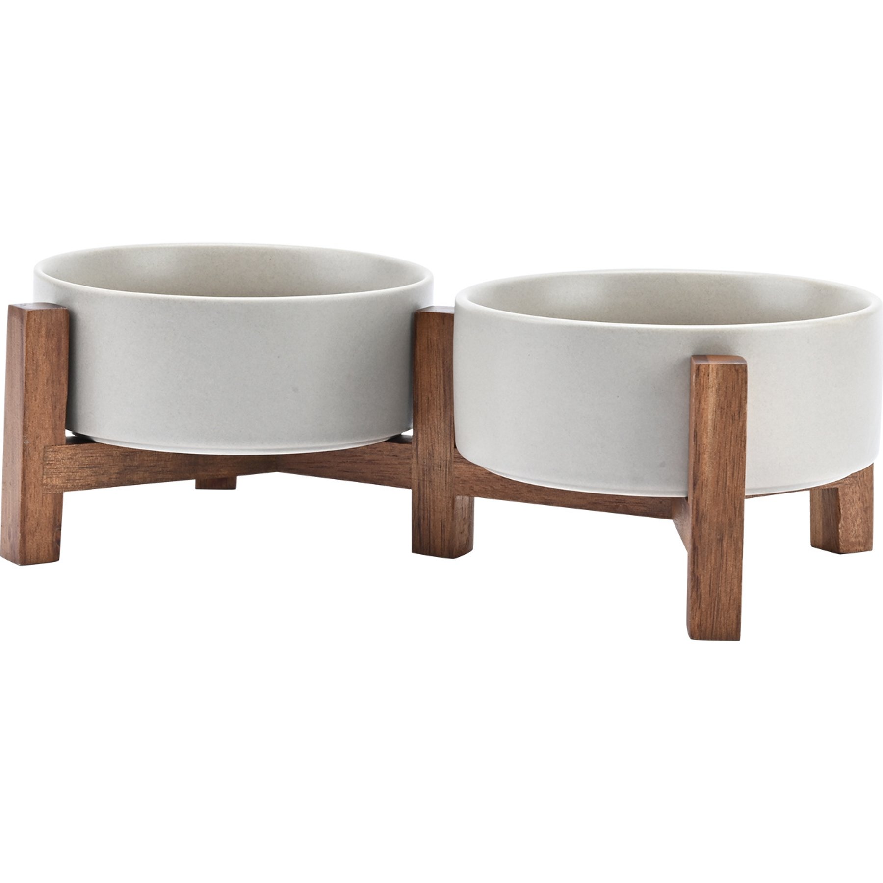 SpunkyJunky Ceramic & Acacia Wood Raised Dog Bowls, 2 count, Gray, 1.7 cup