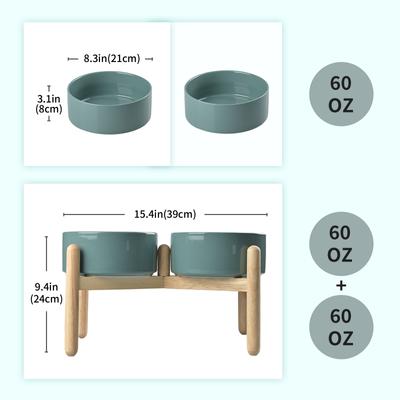 Show full view: SpunkyJunky Ceramic & Wood Raised Dog Bowls, 2 count, Dark Green, 7.6 cup slide 2 of 7